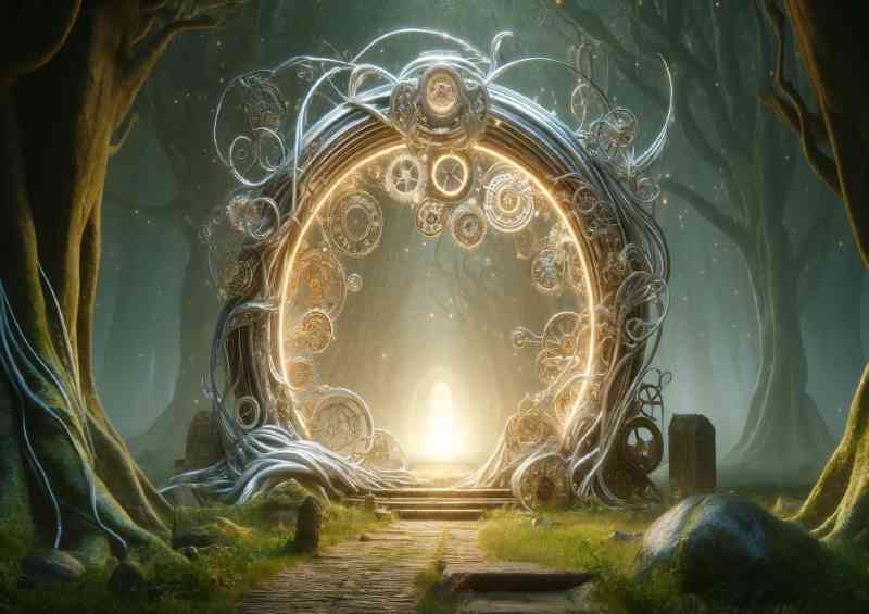 Magical time Gate its archway formed from twisting silver vines