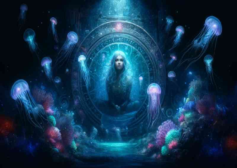 Mystical Mermaid submerged in a deep ocean