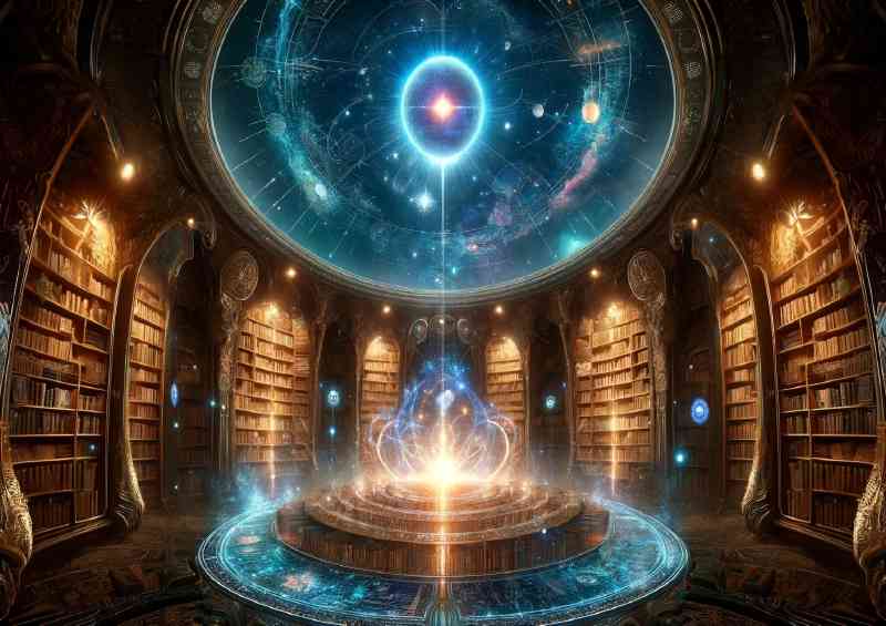 Mystical library inside a celestial dome