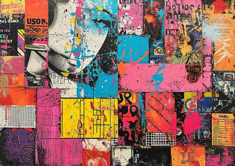 Clooage of mixed art style graffiti