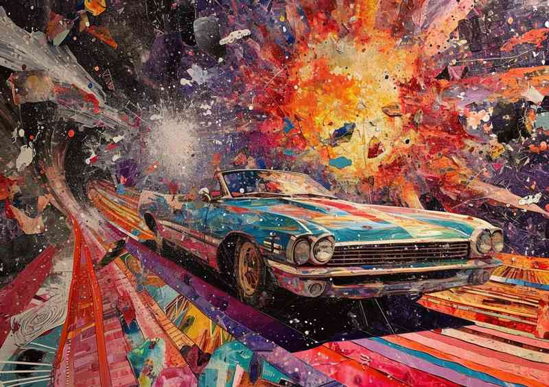 Collage driving mixed explosion art