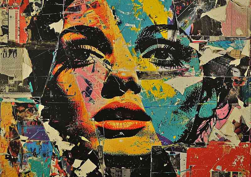 Collage of a womans face mixed media art
