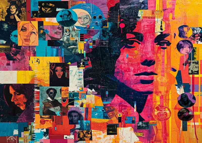 Collage of many ladys on a wall