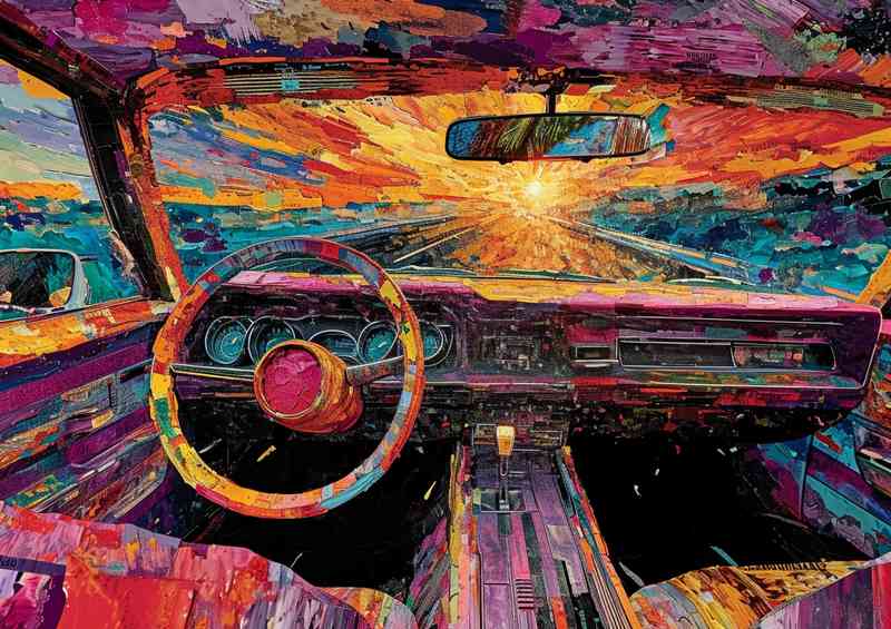 Driving sunset with splatter art