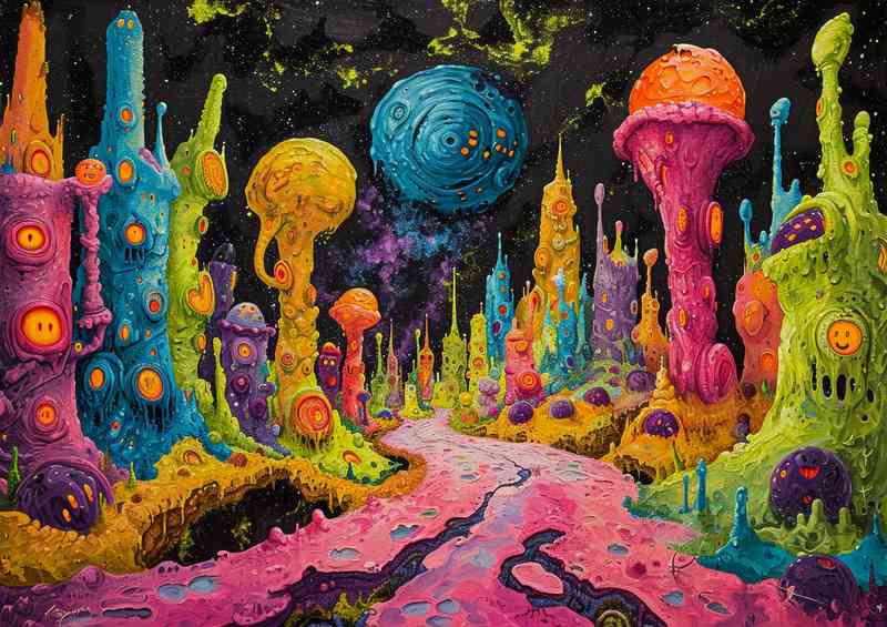 Ecstasy pink road with whacky trees