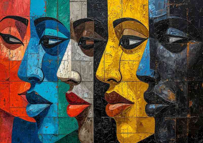 Four different faces with mixed colours