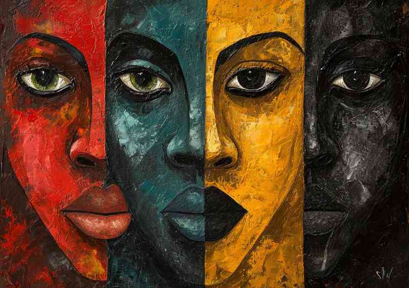 Four faces various colours