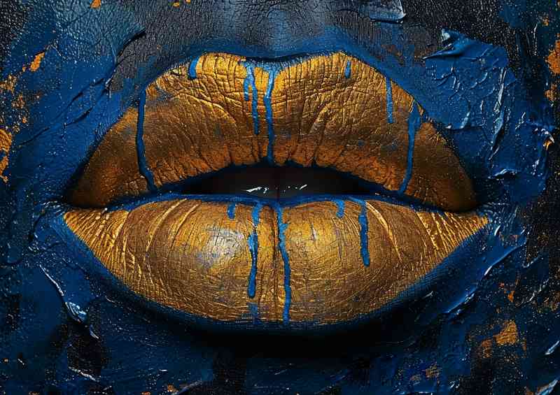Golden dipped lips on a dark blue background