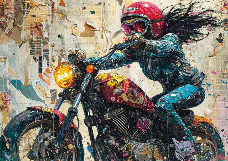 Lady on a bike in painted street art