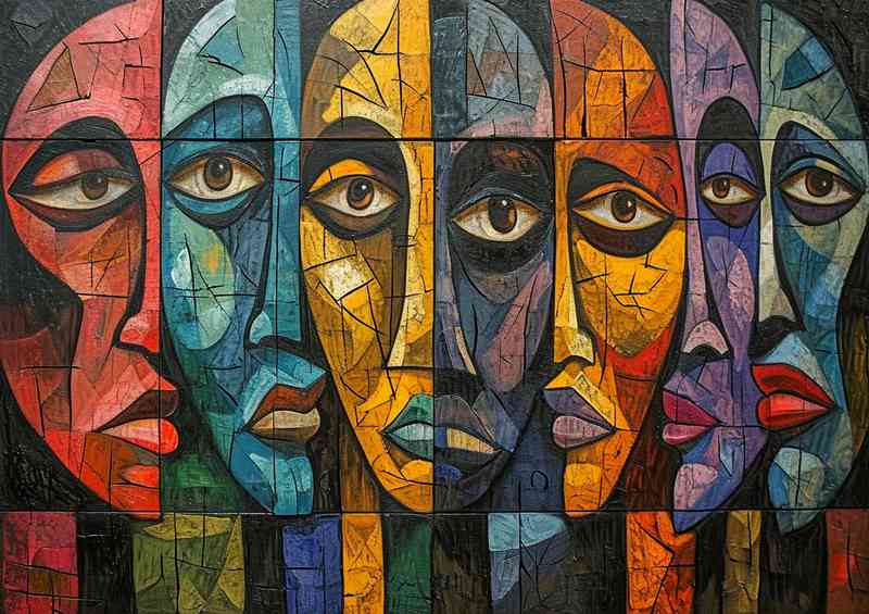 Many faces in a abstract cubist form