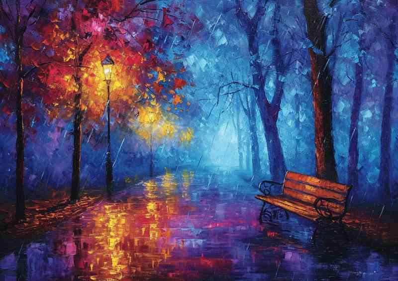 Painted style of a cold rainy day at night