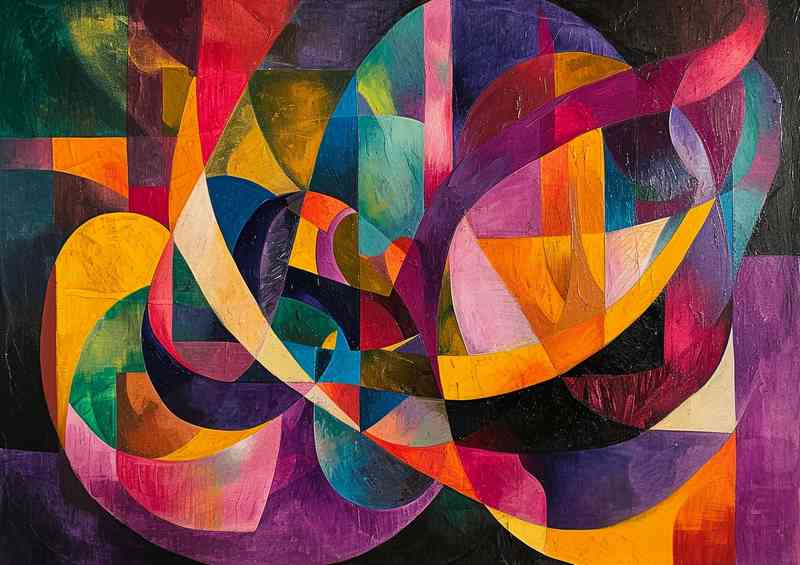 Painting depicts an abstract colours and shapes