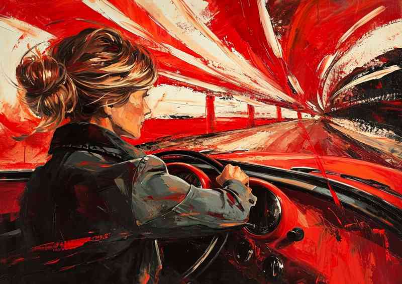 Painting of a woman driving her car art