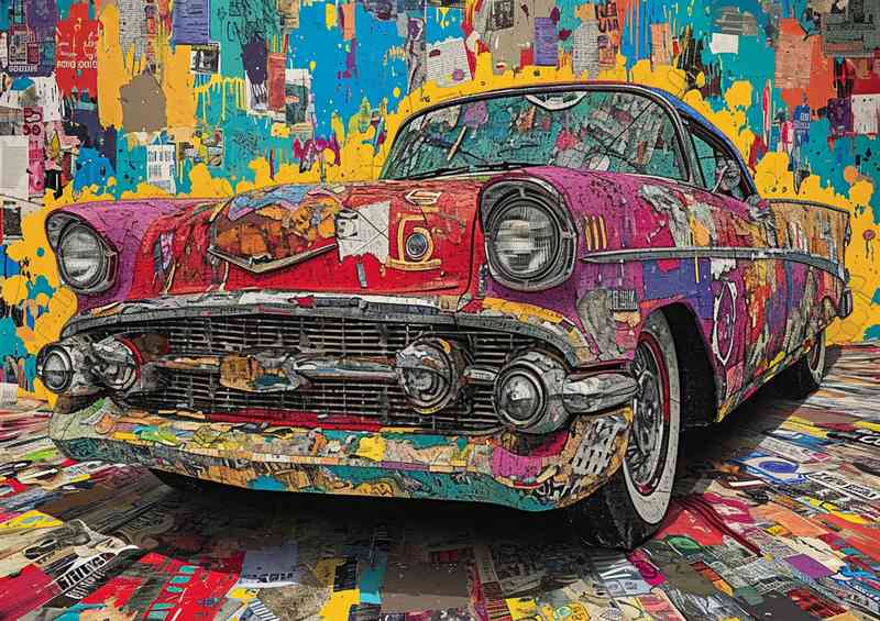 Poster of a car covered with graffiti
