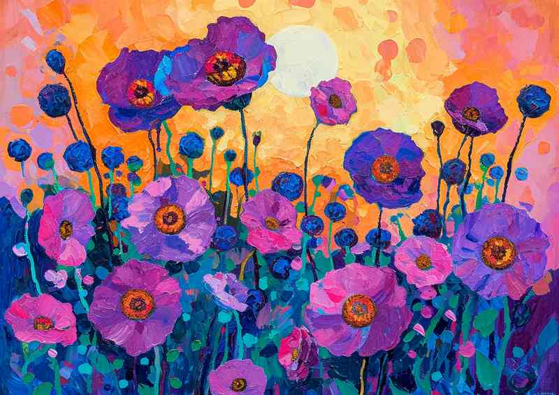 Purple flowers in bloom painted