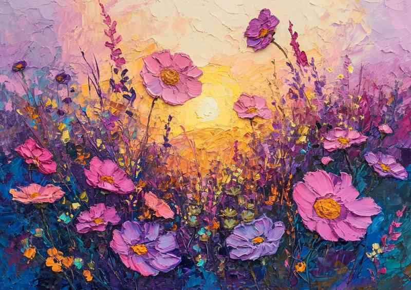 Purple folowers in bloom with sun