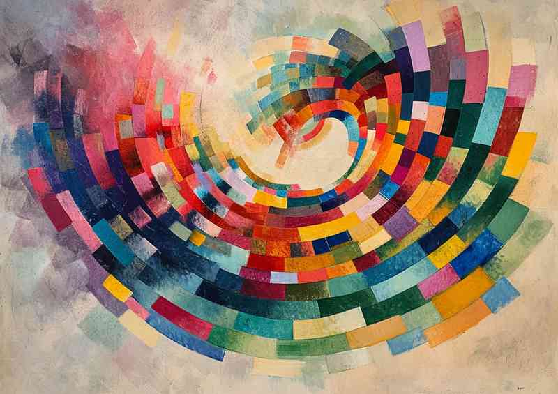 Rainbow colours in a circle abstract art