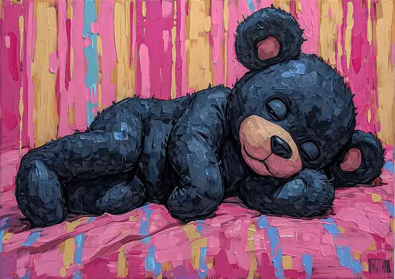 Sleeping teddy bear in the style of graffiti inspired