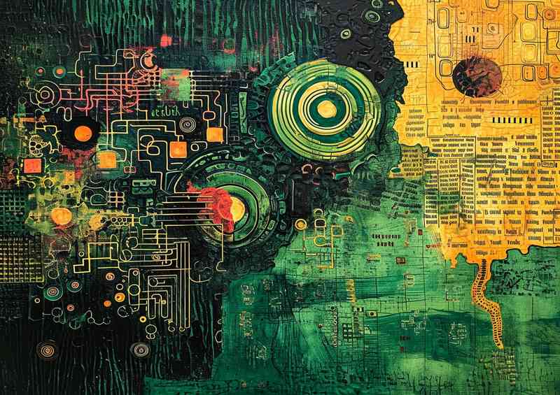 Some green objects around a field mixed with words