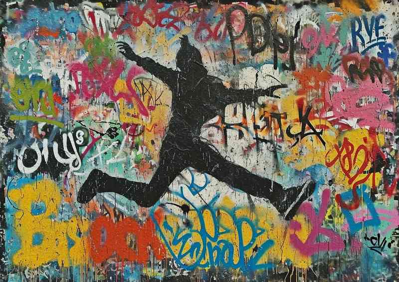 Street art jumping spray art