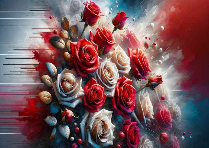 Stunning Red and White Roses full bloom