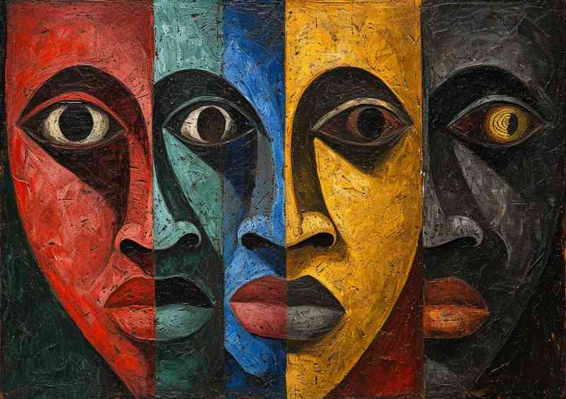 The four faces in mixed colours