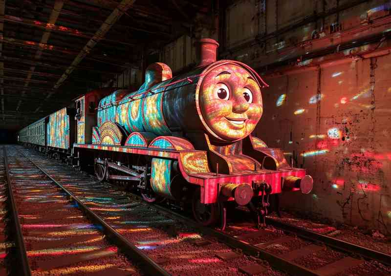 Train street art in the underground tunnel