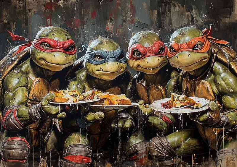 Turtlrs having a family dinner