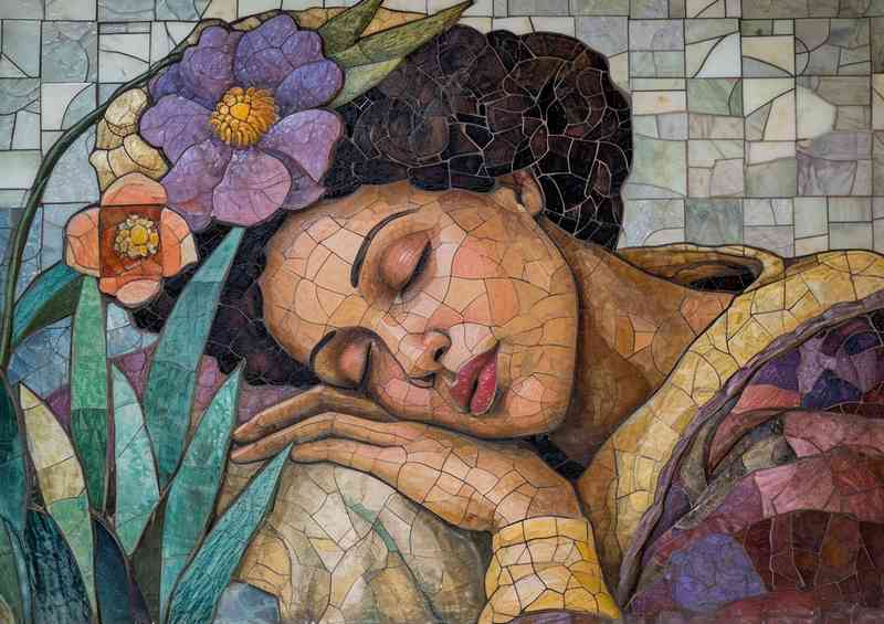 Woman sleeping in a mozaic style