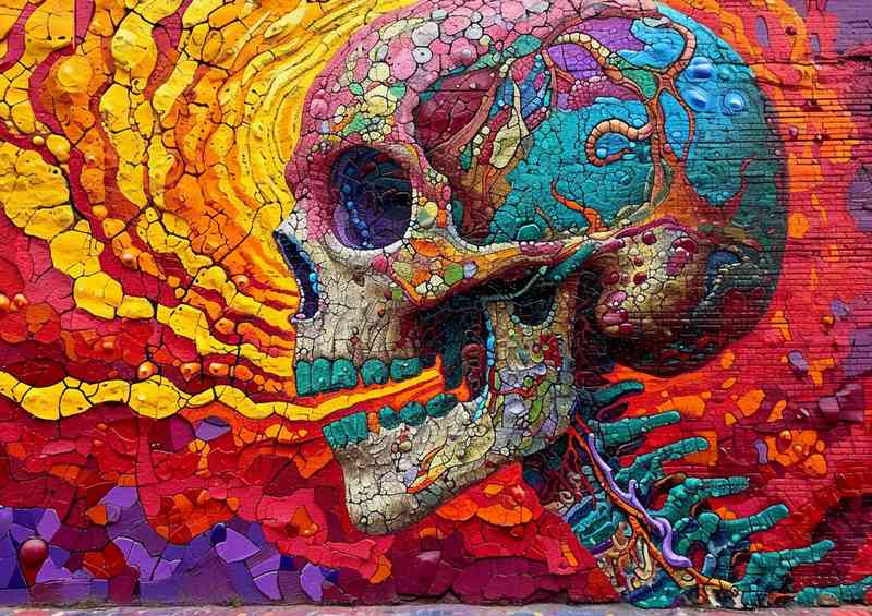 psychedelic painted skull colourful art