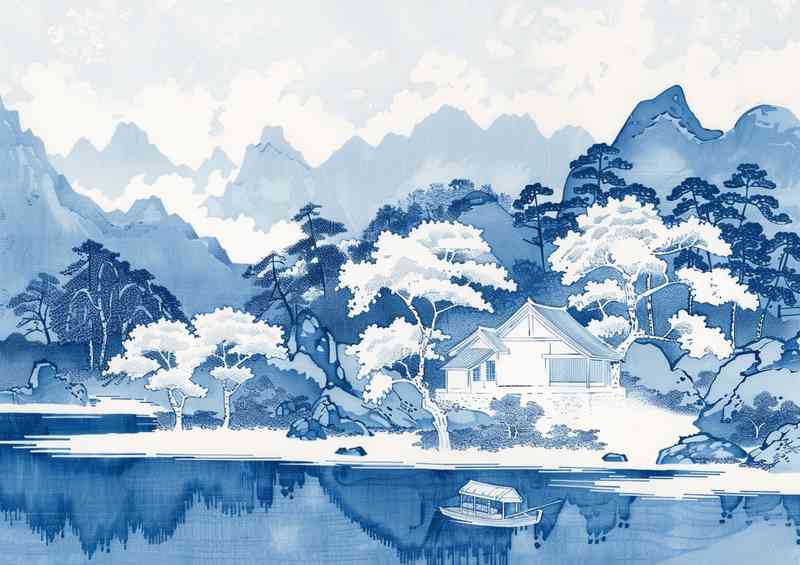 Bule landscape lake with trees