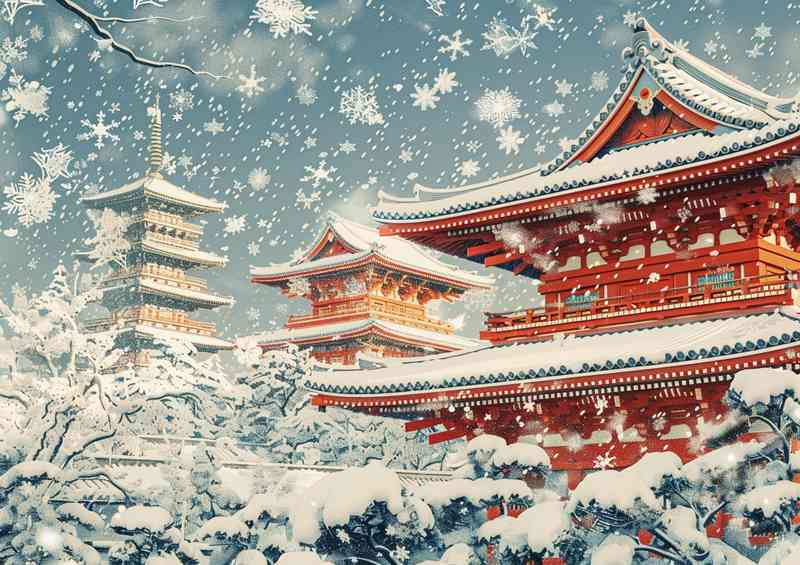 Snow scene covered Kyoto temple