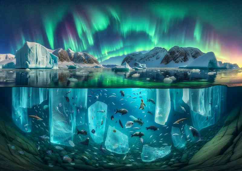 Arctic scene where the icebergs are transparent | Metal Poster
