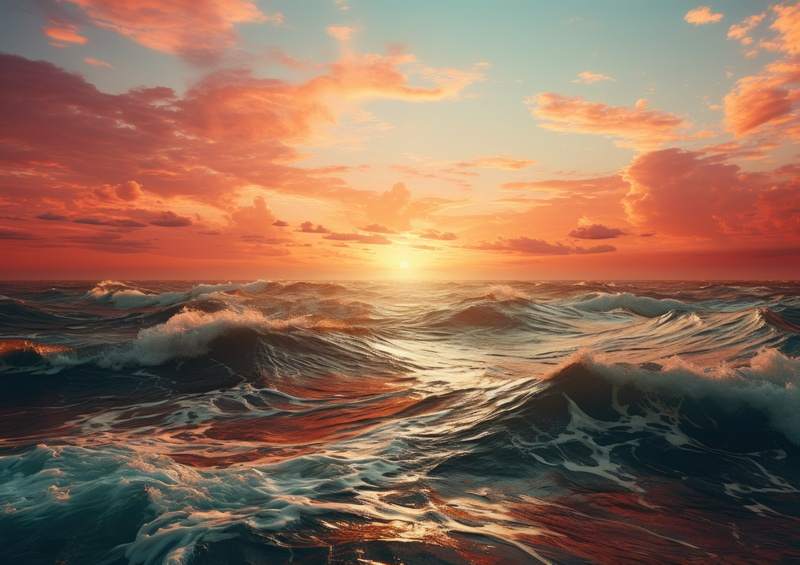 Sunset behing the ocean waves