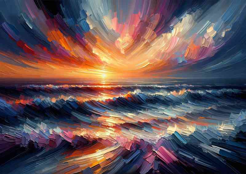 Sunset over the ocean using a heavy palette knife