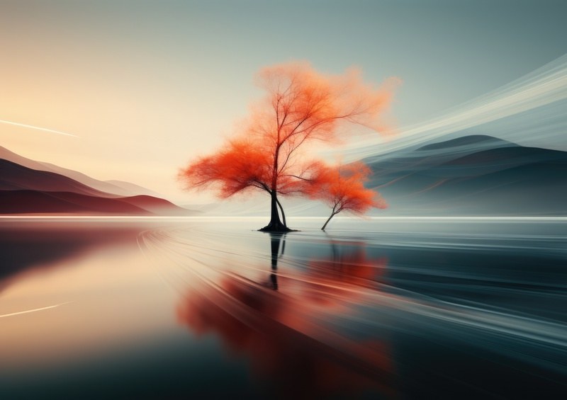 Tree lonely in orange on the sea