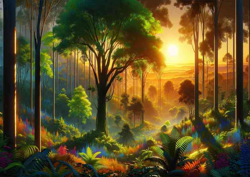 Lush forest scene at dawn The forest will be alive