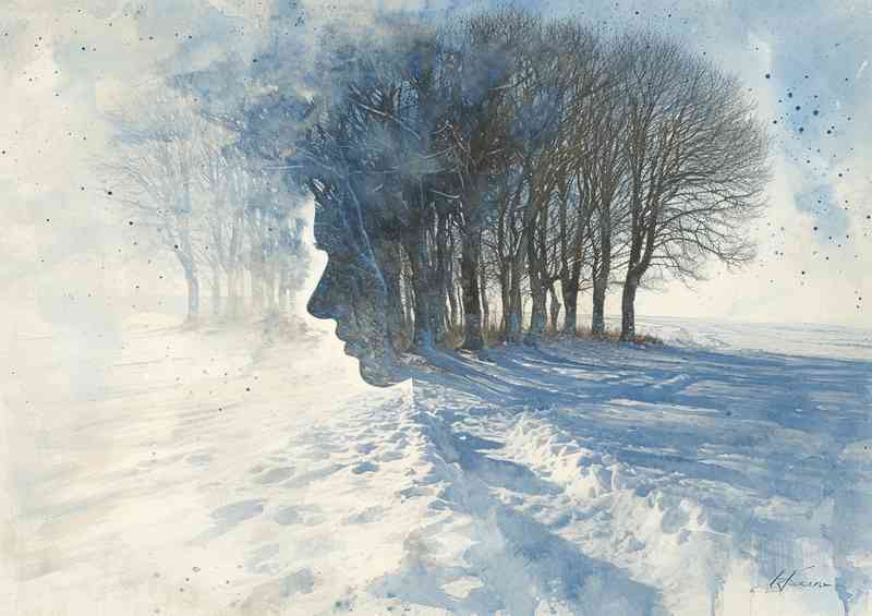Painting style woman in the woods