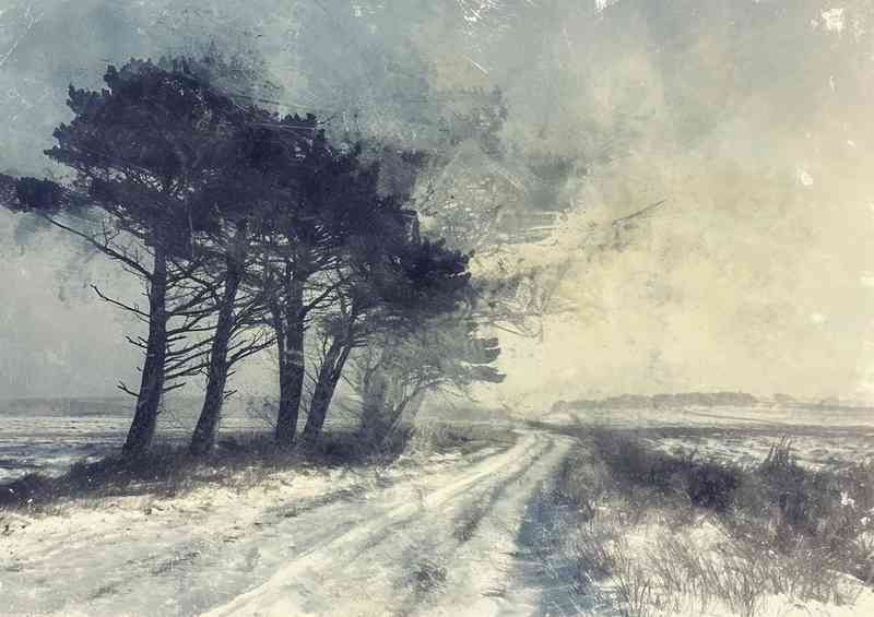 Watercolour bleak landscape in winter
