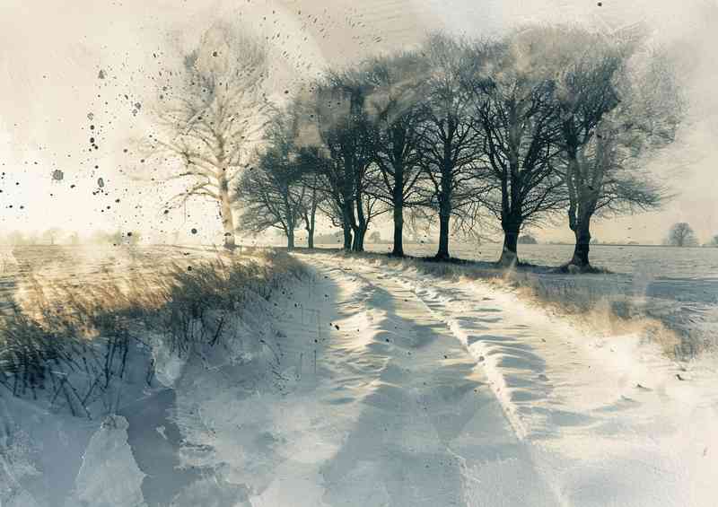 Watercolour snow on the country road