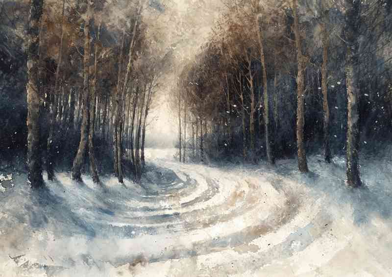 Watercolour winter style of woodlands