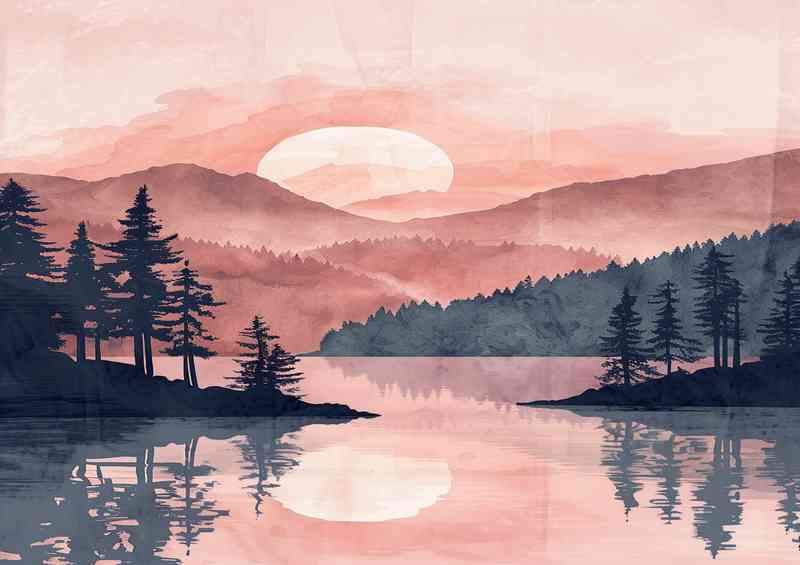 A beautiful digital illustration of the silhouette lake