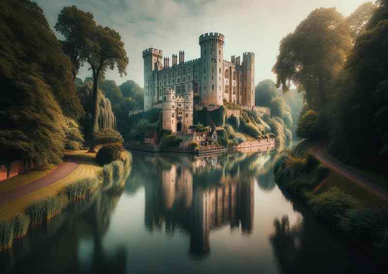 Warwick Castle Riverside Reflections Metal Poster