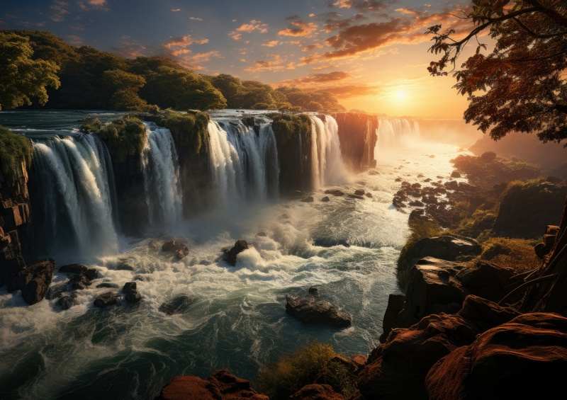 Beautiful waterfalls as sun is setting