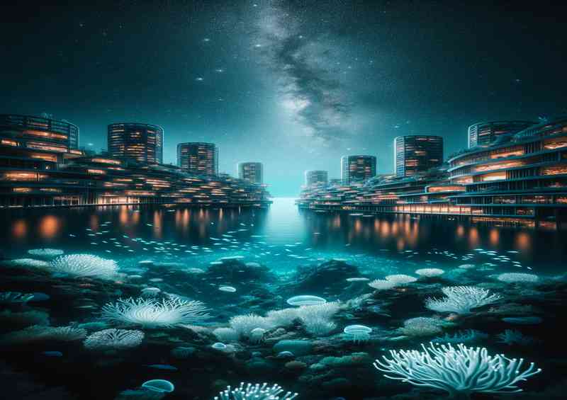 Mesmerizing beauty of an underwater city at night