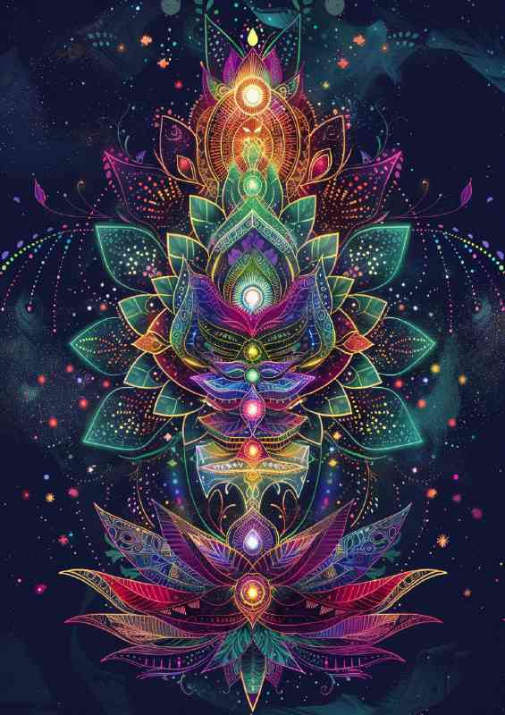 Colorful chakras inside a lotus | Metal Poster