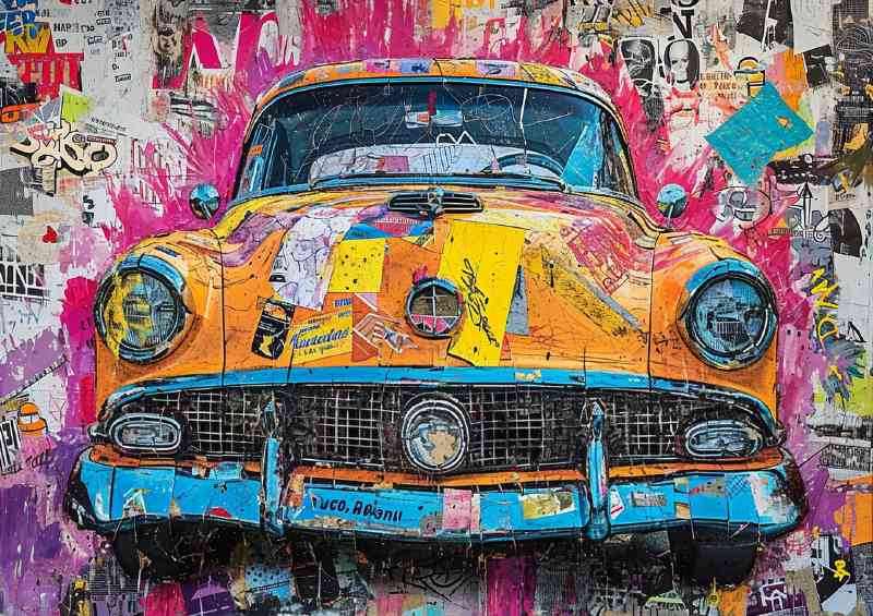 Car out of the painted wall | Metal Poster