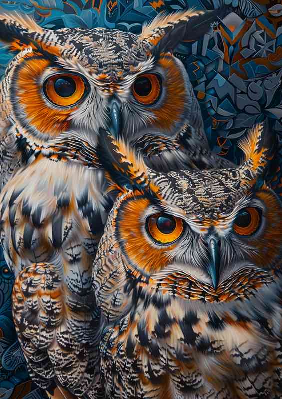 Two large Owls with big eyes | Metal Poster