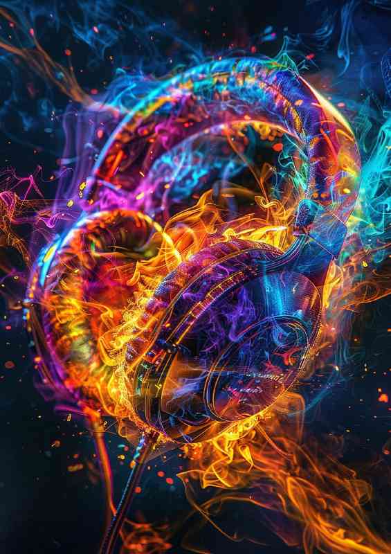 Colorful headphones are made out of fire | Metal Poster