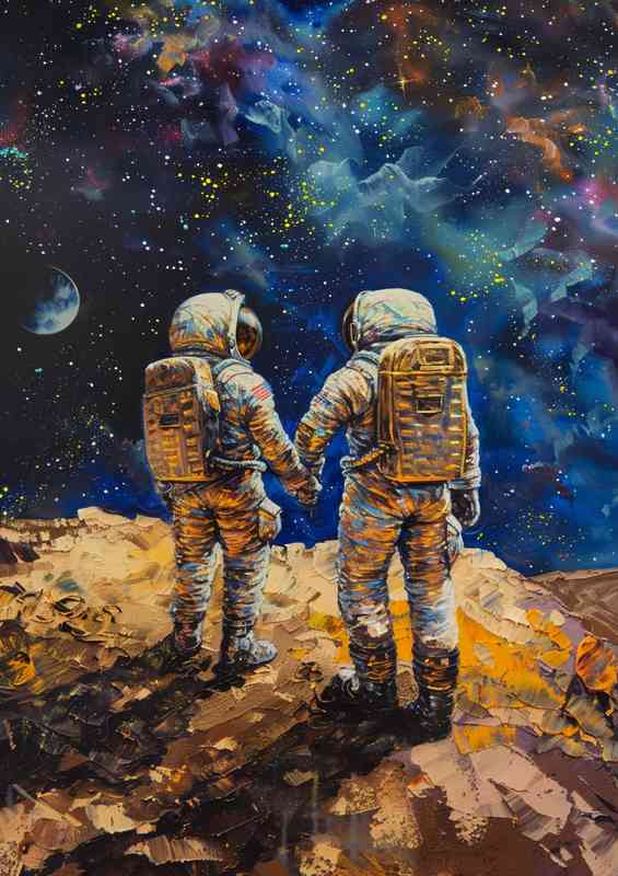 Astronauts looking out into the galaxy | Metal Poster